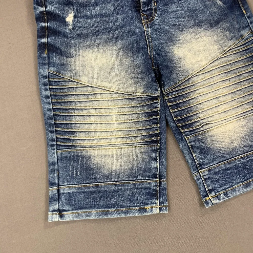 Southpole Shorts Boys 16 Moto Biker Distressed Denim Ribbed Jean Jorts Y2K Style